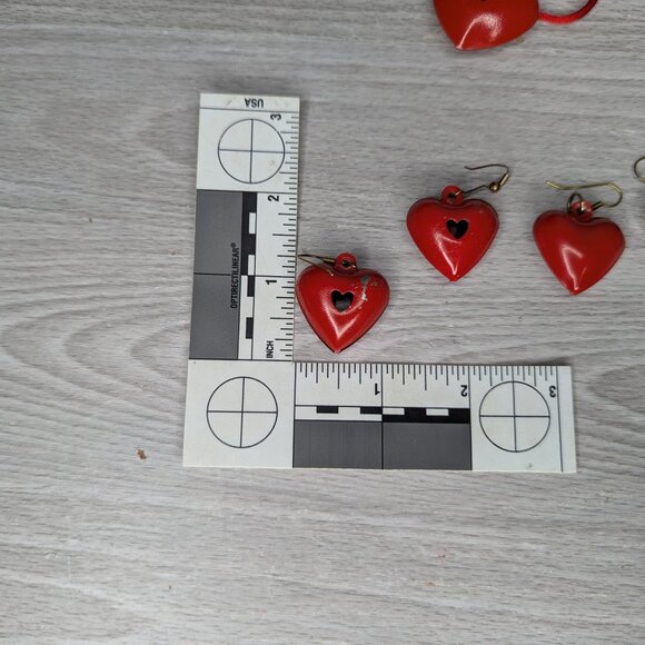 Valentine's Day Heart Bell Necklace & 2 Pairs of Red Heart Bell Earrings - Picture 5 of 7